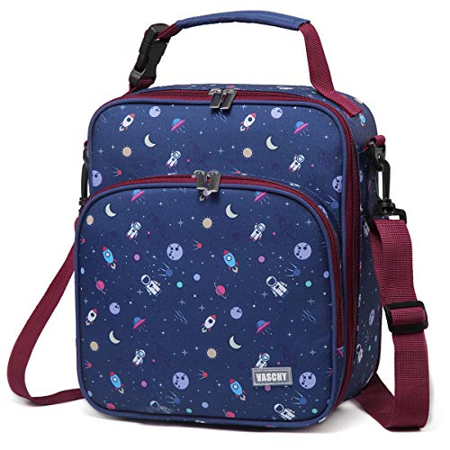 Lunch Boxes Bag for BoysVASCHY Reusable Lunch Box Containers for Boys and Girls with Detachable Shoulder Strap Insulated Lunch Coolers for School Cute Astronaut