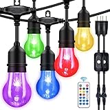 IPStank 48FT Outdoor Patio Lights Color Changing, RGB LED String Lights with 16 E26 Shatterproof Edi