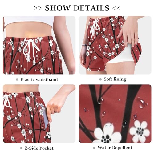 KLL Shorts esportivos de cintura alta com padrão de cerejeira para esportes de ioga e secagem rápida