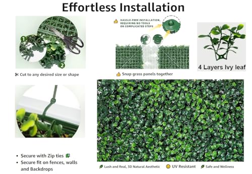 Artificial Boxwood Roll Grass Wall Panels, Greenery Outdoor 48"x120" (40 Sqft) UV-Anti Fake Ivy Privacy Fence Screen for Patio, Balcony, Garden, Backyard, and Fence Decor-Includes 5 PCS 79" Vines