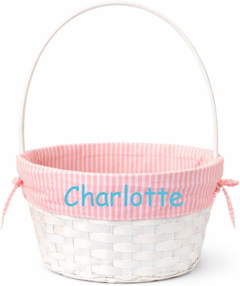 Easter Baskets Personalized Easter Baskets with Custom Name of Your Choice (Coral Stripes)