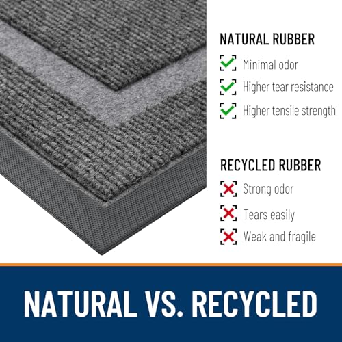 OLANLY Front Door Mat Indoor Outdoor Entrance, Waterproof All-Season, All-Weather Doormat, Sturdy Natural Rubber, Fade Resistant, Low Profile, Easy Clean Patio Porch Entryway Mat, 47x32, Dark Grey