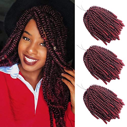 3 Pack Spring Twist Ombre Burgundy Crochet Braids 8 Inch Crochet Twist Hair Synthetic Braiding Hair Extensions 110g/Pack T1B/BUG#