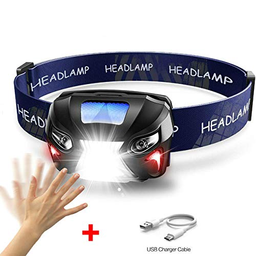 whbage Lampe Frontale Headlamp Rechargeable LED Headlight Body Motion Sensor Head Flashlight Camping Torch Light Lamp with USB