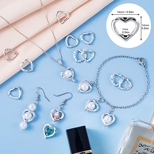 Pagow 100Pcs Metal Heart Bead Frame, 14Mm Hollow Heart Beads, Silver Alloy Heart Loose Beads Craft For Jewelry Making Findings Charm, Gift For Valentine's Day Birthday Christmas Pendants Decoration #TOP1