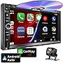 WOWiViD Double Din Car Stereo with CD/DVD Player, CarPlay & Android Auto, 7 Inch HD Touchscreen Car Radio with Bluetooth, Backup Camera, Mirror Link, SWC, Subwoofer, USB/TF/AUX Input, AM/FM