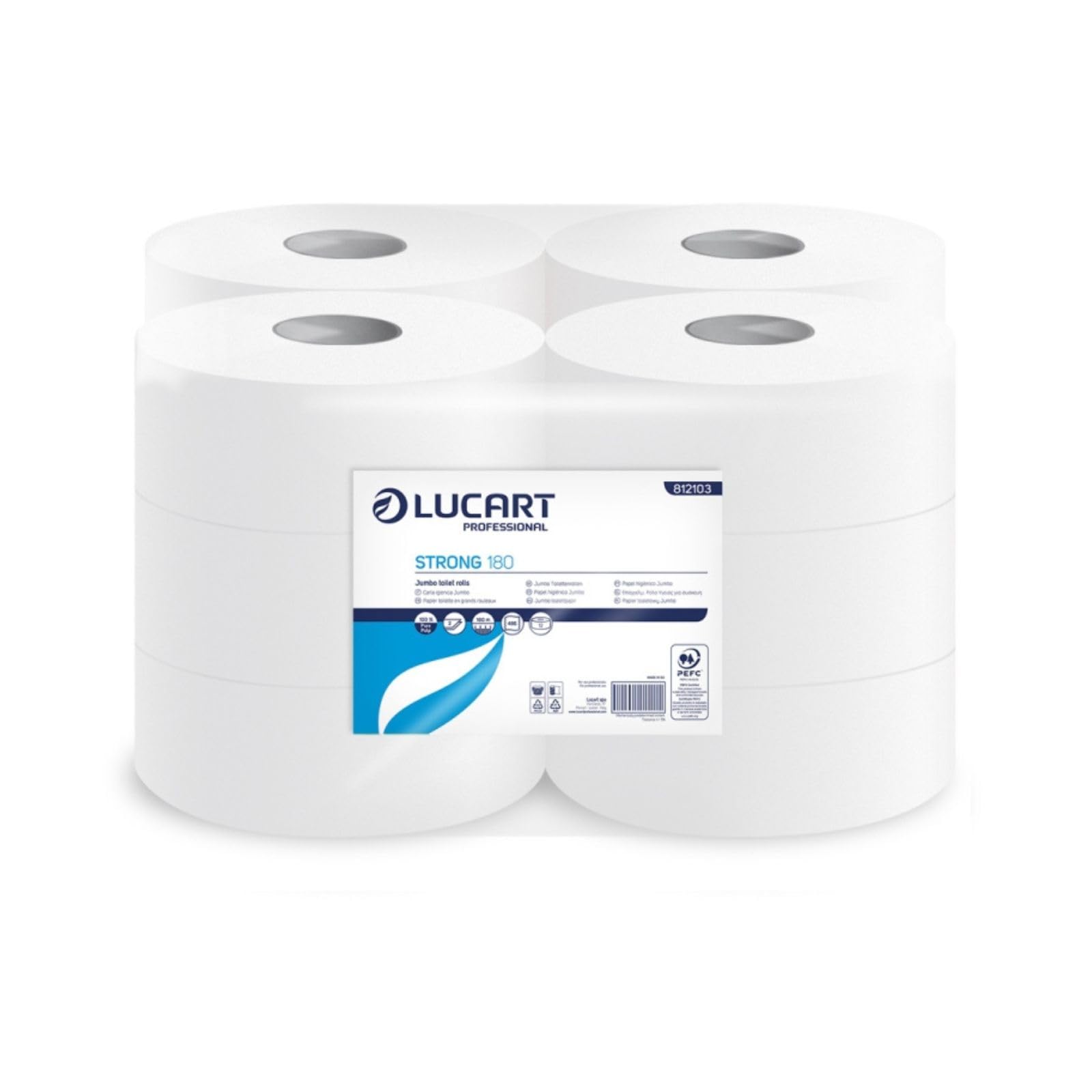Papier toilette pure cellulose Mini Jumbo Lucart - 2 plis - 486 déchirures - 812103 (conf.12)