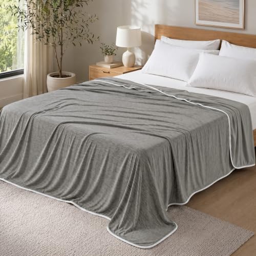Image of PHF Cooling Blanket King Size 108 inchx90 inch, Double-Sided Cooling for Hot Sleepers (Q-Max 0.46+), Lightweight Breathable Summer Blanket for Night Sweats with Rayon Derived from Bamboo, Charcoal Grey
