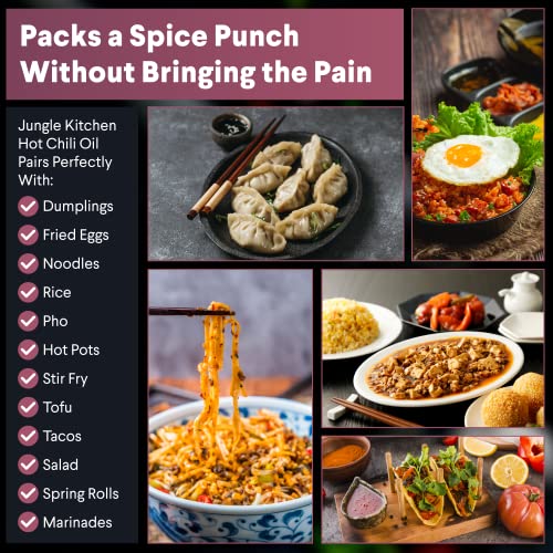 Jungle Kitchen Chilli Oil Spicy Vegan & Gluten-Free Chili Oil With Crunchy Garlic Great Sauce & Toppings For Meats, Stir Fry, Vegetables - 6Oz #TOP6
