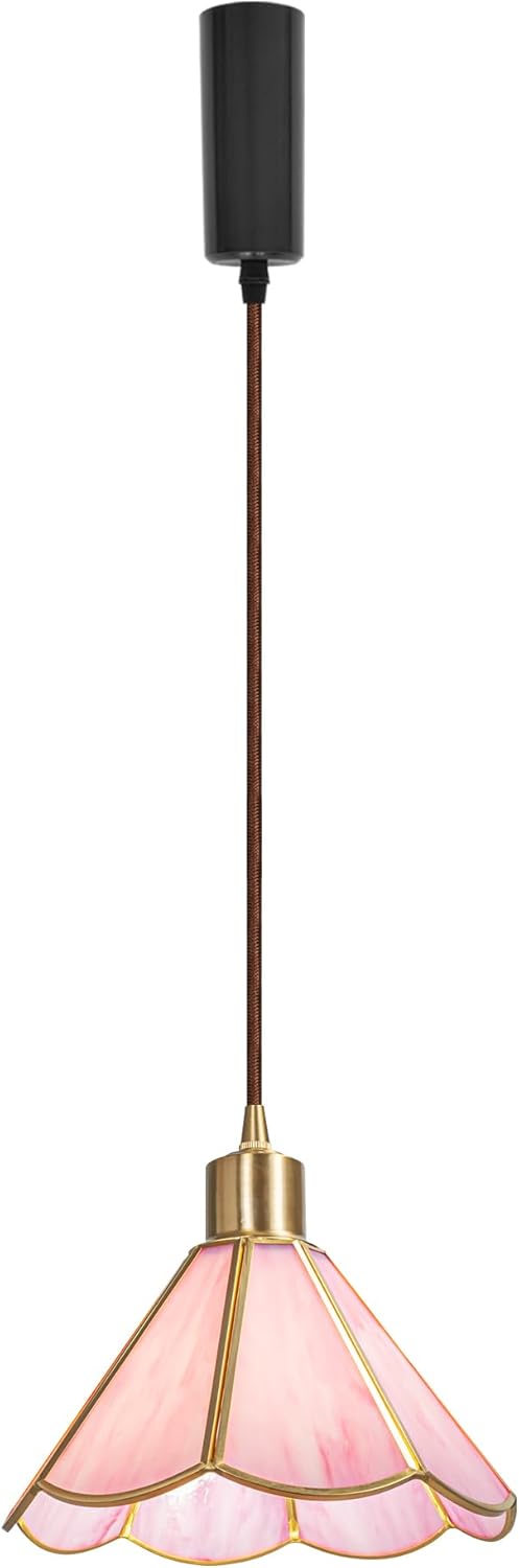ANYE J-Type Pink Glass Track Lighting E26 Base 3.2 Feet Light Brown Cord Adjustable Pendant Art Deco Style for Kitchen Restaurant(No Bulb, Track)