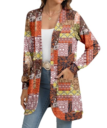 Image of YSYOKOW Cardigan Sweaters for Women Long Sleeve Open Front with Pockets | Long Cardigans for Women Lightweight Soft Casual Dressy Loose Fit Cardigan Sweater with Pockets for Work and Office