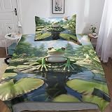 Rana Juego De Funda De Edredón con Estampado 3D Animal Lindo Juego De Cama Microfibra Suave 2 Piezas Cubierta De Colcha con Cierre De Cremallera Y Fundas De Almohada Single（135x200cm）