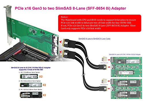 Micro SATA Cables Adaptador PCIe Gen3 16-Lane a Slimline SAS 8i miniatura 4