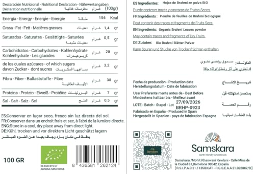 Brahmi en polvo | Samskara tribe | Brahmi Bacopa Monnieri | 100gr x 1 | Mejora la memoria, claridad mental y equilibrio emocional | Ayurvedico y Natural | Cocinar como te o con leche vegetal