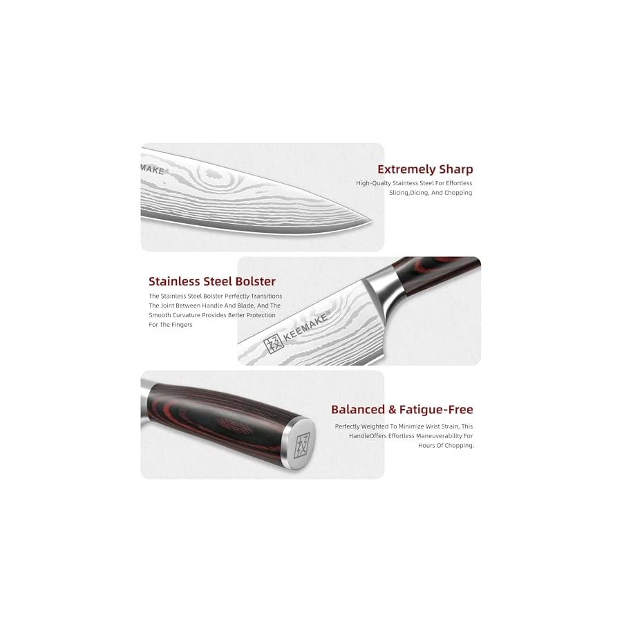 KEEMAKE 14-Piece Knife Set with Block,Ultra Sharp Knife Block Set High Carbon Stainless Steel Kitchen Knife Set Professional Chef Knife Set with Ergonomic Pakkawood Handle and Sharpener