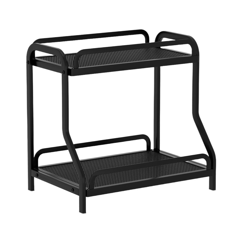 Goxyffmnv Seasoning Storage Rack, Countertop Spice Rack, Coffee Station Storage Rack, 2-layer Skin Care Product Rack, Metal Display Rack for Kitchen, Bathroom, Living Room(Black)