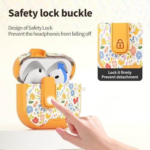 Image of for AirPods 4 Case with Secure Lock Clip in Phone Stand,Floral Girly Style Protective Cover with Cleaning Kit and Carabiner for Apple iPod 4 Generation (Sunshine Petals)