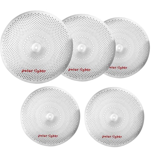 Polar Lights Low Volume Cymbal Set, White Stainless Steel, 5-Piece Practice Drum Cymbals with 14-inch Hi-Hats, 16-inch Crash, 18-inch Crash Ride, 20-inch Ride