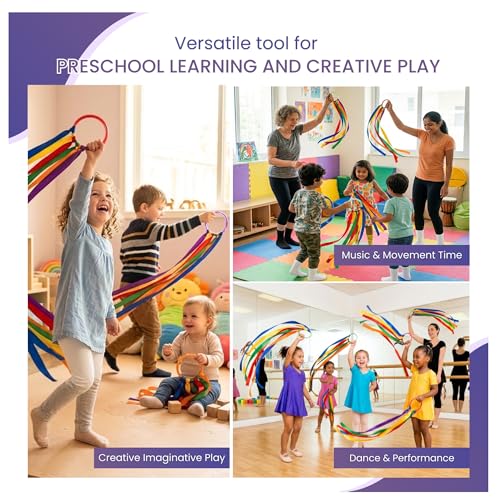 Image of GSi Ribbon Wands & Rings for Kids - Dance Ribbon Streamers with Sparkle Design & Rainbow Ribbons - Perfect for Toddlers, Preschool, Gymnastics, PE, Birthday Parties - Ages 2-12