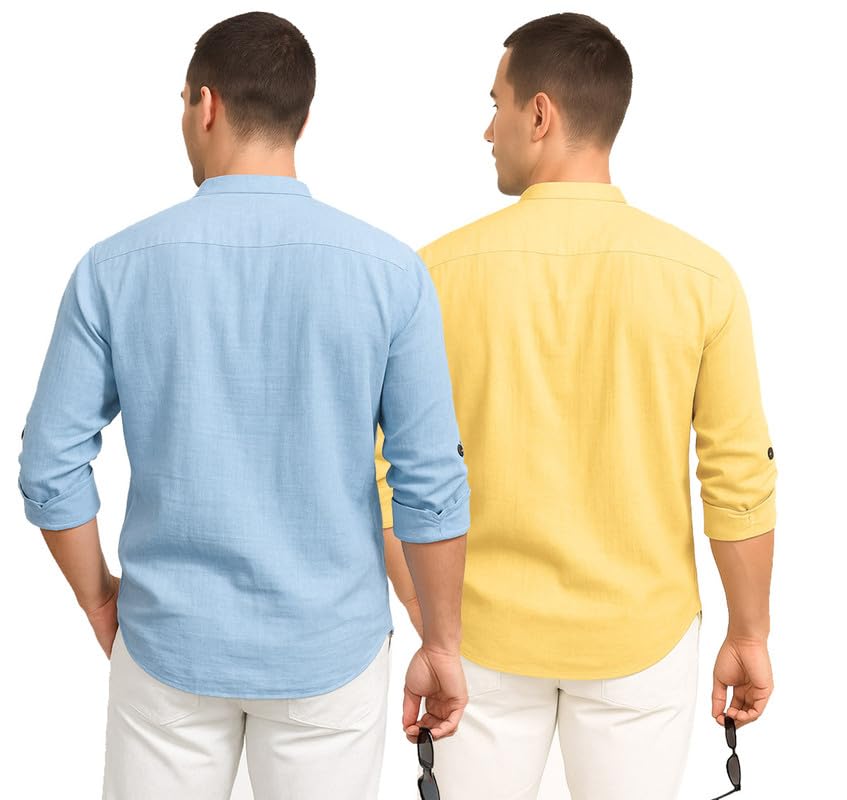 Image of DEELMO Combo of Men's Cotton Blend Solid Regular Fit Full Sleeve Short Kurta | Men's Trendy Short Kurta Pack of 2
