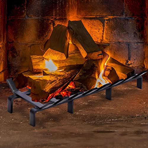 WILLOW WEAVE 20\" Fireplace Grates Non-Assembly Wood Stove Grate Rack Stove Burning Rack Heavy Duty Solid Steel 8-Bars Firewood Holder Fire Grate for Indoor Hearth Outdoor Firepit Matt Black