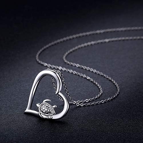 Turtle Jewellery Turtle Necklace 925 Sterling Silver Tortoise Pendant Necklace for Women Heart Tortoise Jewellery Gifts for Girls Kids