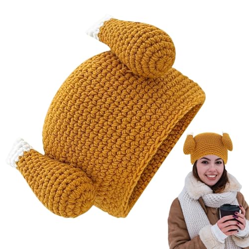 Sombrero De De Acción De Gracias,Gorro De Punto De Adulto | Gorro de punto de asado de Acción de Gracias,Divertido sombrero de disfraz de marrón de ganchillo para mujeres y hombres