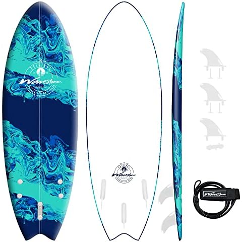 Wavestorm -Soft Top Foam 5'6" Surfboard/Fish Swallow Tail Surfboard for Beginners and All Surfing Levels Youth Complete Set Includes Leash and Multiple Fins, Blue Marble, (AZ22-WSSW560-BLU) Cover