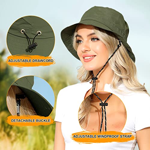 Slowtown Packable Bucket Hat Women Outdoor Waterproof Fishing Hat Summer Lightweight Men Uv Protection Sun Hat (Army Green, One Size) #TOP4