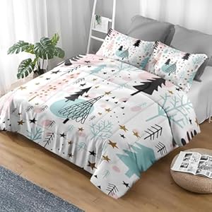 Comforter Set Queen Size, Cute Floral Snow 3 Pcs Bedding for Kids and Adults, Winter Merry Christmas Comforter Set with 2 Pillowcases, for Bedroom Bed Decor Comforter Set Queen Size Cute Floral Snow 3 Pcs Bedding for Kids and Adults Winter Merry Christmas Comforter Set with 2 Pillowcases for Bedroom Bed Decor
