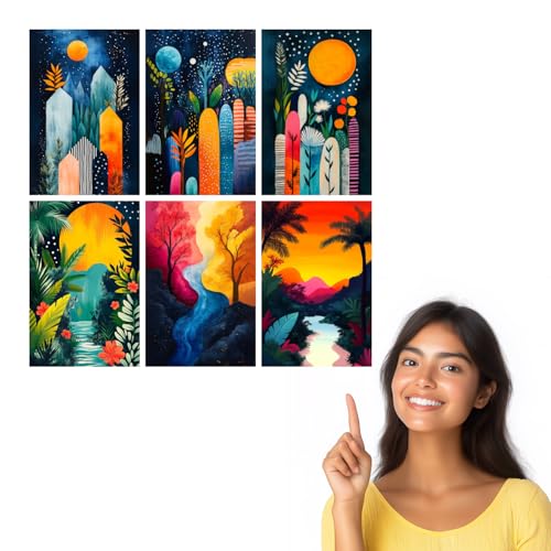 Image of SiddArtify Abstract Landscape Wall Art Prints Set - Colorful Nature Poster Decor for Living Room Bedroom - 8x12 inch Board Pack of 6