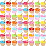 Didaey 60 Pack Ice Cream Bowls Spoons Set Plastic Ice Cream Cups Cartoon Candy ColorDessert Sundae Frozen Yogurt Bowls for Kids DIY Baking Summer Holiday Birthday Party Supplies