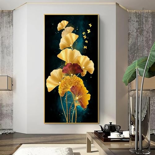 Art mural ginkgo de prestige en toile tendue encadrée de 55 x 110 cm
