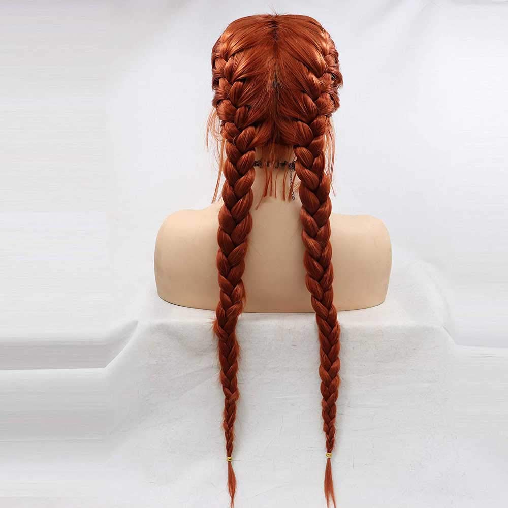 Synthetic Copper Red Braid Lace Front Wigs 360#Color Double Braided Wig Heat Resistant Fiber Long Braid Wig With Baby Hair …
