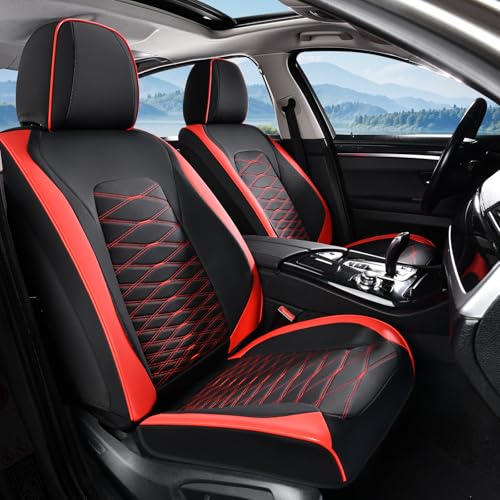 Image of FLORICH Leather Seat Covers, Car Seat Covers Full Set, Car Seat Protector Waterproof, Front and Rear Seat Covers for Cars, Automotive Seat Covers Universal Fit for Most Cars SUV Truck - Red&Black