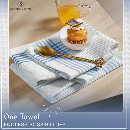 Image of Waffle White & Multi Colors Kitchen Towels Set of 4, 100% Cotton, 16x26 inches, Quick Dry Dishcloths, Ideal Dish Towel for Drying, Wiping - Mustard Yellow, Sky Blue, Brown, Black