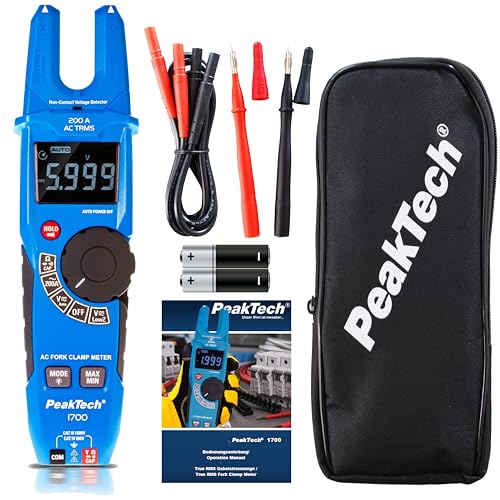 PeakTech 1700 - Verdadero RMS - Tensiómetro de horquilla 200 A AC, detector de tensión LCD, horquilla sin contacto, comprobador de continuidad