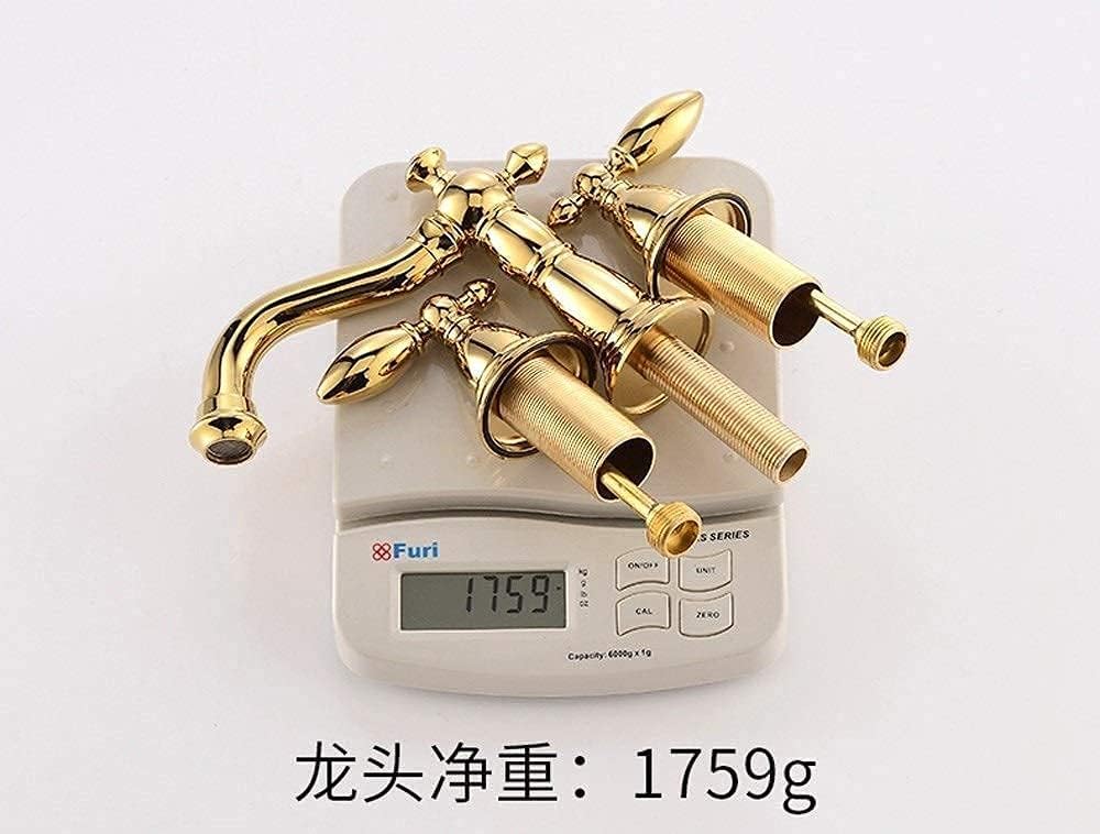 -Taps Faucets Hot Cold Golden Plating All Bronze Faucet 3 Holes Hot and Cold Double Handle Bathtub Faucet Deck Installation with Hose