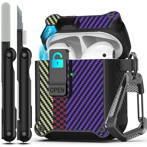 Image of RFUNGUANGO AirPods 2 Case with Lock Magnetic Lid, Carbon Fiber Purple
