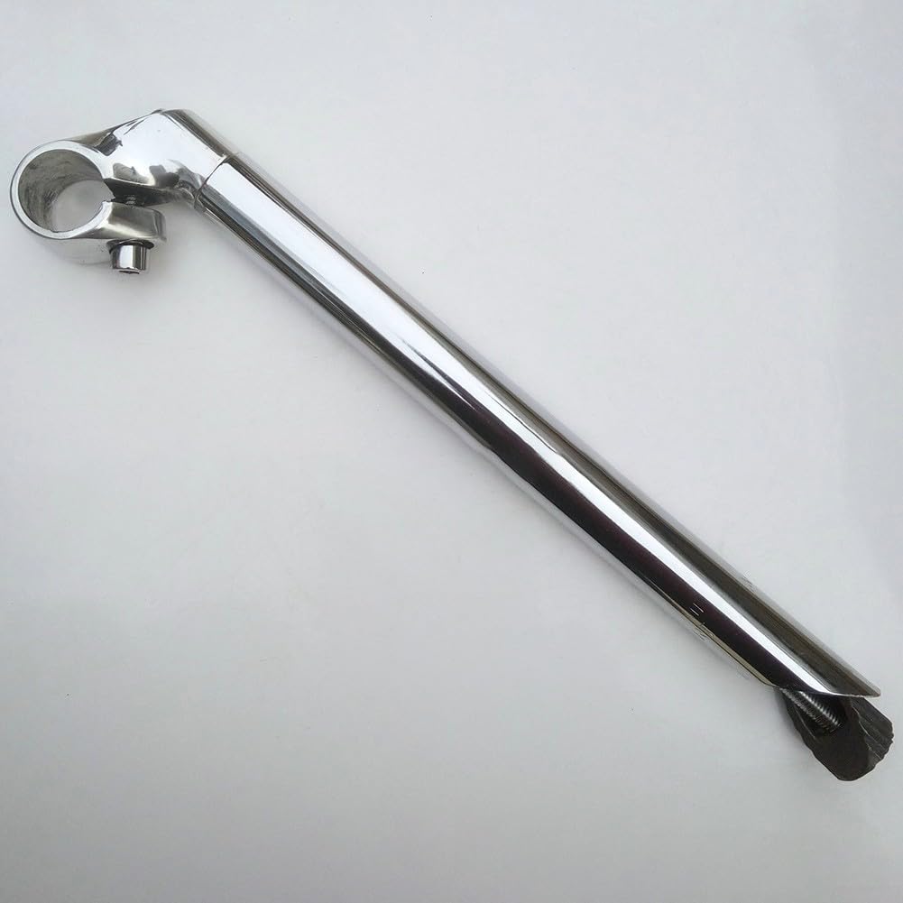 QOXEZY Attacco manubrio tradizionale vintage da 22,2 mm per bici da strada e a scatto fisso, in lega cromata, leggero, lunghezza 300 mm, componente essenziale per ciclismo