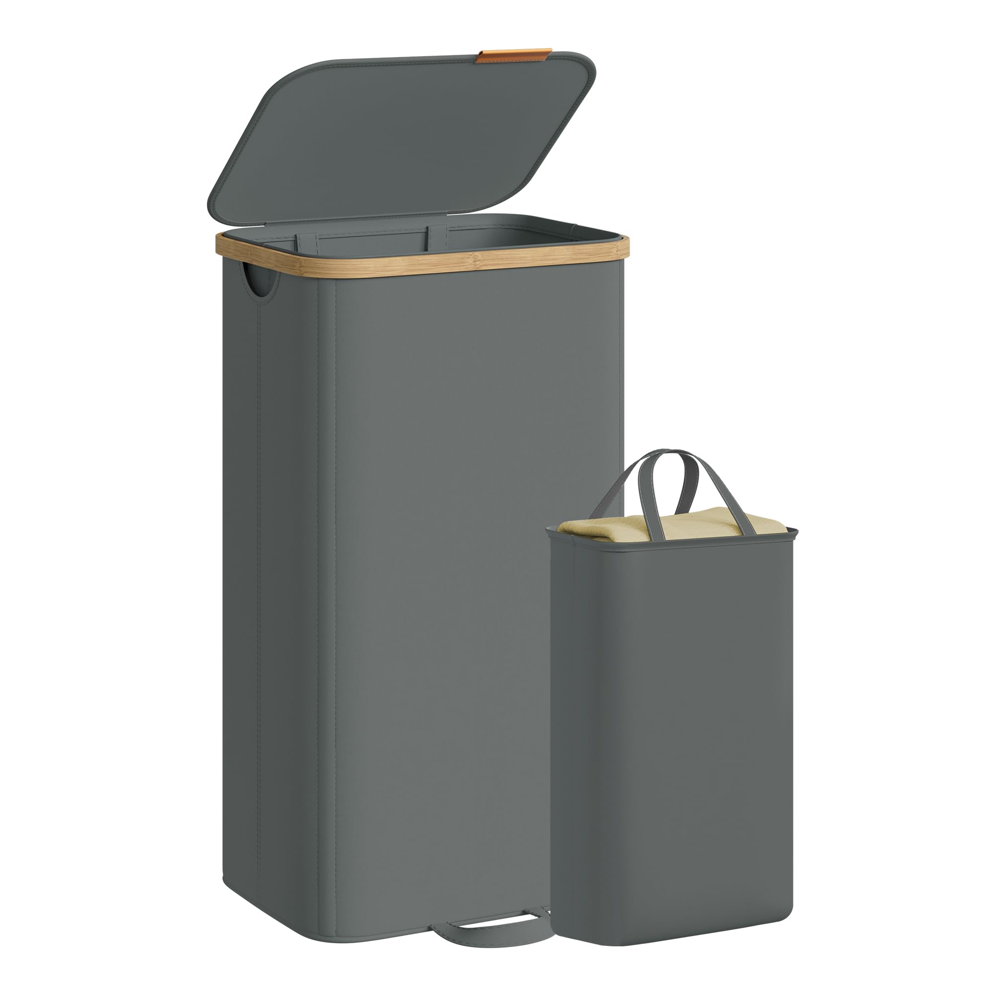SONGMICS Wäschekorb mit Deckel, Wäschesammler, Wäschetruhe, Wäschetonne, Wäschesack herausnehmbar, Bambusrahmen, für Waschküche, Schlafzimmer, 100 Liter, schiefergrau LCB531GN01