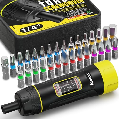 Image of Preset Torque Screwdriver Wrench Set, 5-55 Inch Pounds lbs, 31 Piece 1 /4 inch Drive Torque Screwdriver Wrench with S2 Steel Bits for Bicycle Mechanics, Mechanical Equipment, and Mounting