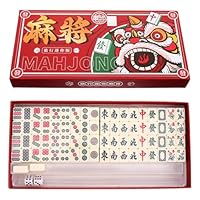 Mailfull Mini Mahjong Tragbarer Majong Brettspiel Set mit 144 Steinen für Familie Reise Tabletop Spiel Brettspiel (Lion Dance Style)