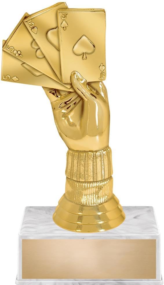 5.5" Gold Cribbage Cards Hand Award Trophy On White Base