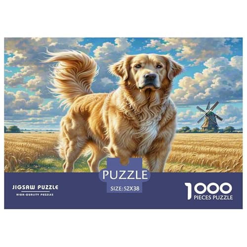 Ländliches Hundemotiv Papier Puzzle 1000 Teile für Erwachsene Dickes Karton Lernspiel Beruhigung Wanddeko Golden Retriever Gesellschaftsspiel 52x38cm/1000pcs