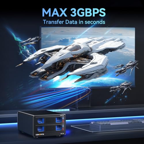 Image of 2 Bay RAID Hard Drive Enclosure with Fan for 2.5 /3.5 Inch SATA HDD /SSD with USB A /C 3.0 Cable, 3.5 Hard Drive Enclosure Supports 40 TB, 4 RAID Modes, Max 6 Gbit /s