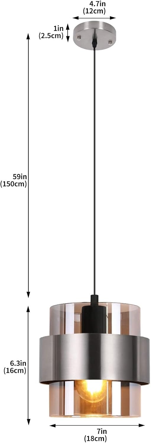 Pendant Lights Kitchen Island Lighting,7 Inch Adjustable Mini Glass Haning Lights for Entrance Aisle Decorative Lighting Fixture for Dining and Bar Table (Brushed Nickel)