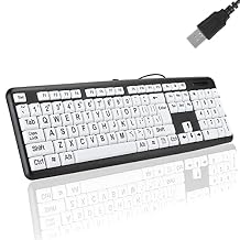 Large Print Keyboard, 104 Keys Wired USB High Contrast Keyboard with Oversized Print Letters for Visually Impaired Low Vision IndividualsBlack