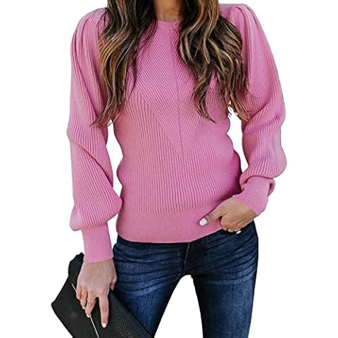 Huiyuzhi Women's Puff Sleeve Knitted Jumper Sweater Cover