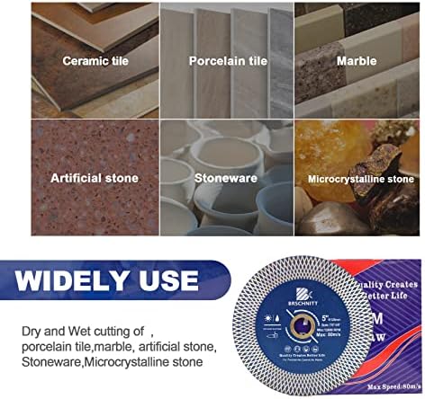 Diamond Porcelain Tile Saw Blade - BRSCHNITT Super Thin Diamond Cutting Grinding Disc with X Teeth Arbor 7/8-5/8 for Ceramic Tiles,Granite,Marble Angle Grinder Circle Saw Blade